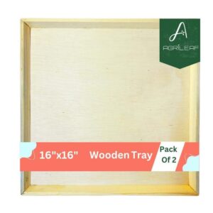 AGRILEAF Pine Wood Tray for Serving Square Wooden Trays with Inclined Edges, Ideal for Breakfast, Tea, Coffee Table, Snacks, Home Decor Pack of 2(16 x 16 x 1 Inches)