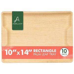 AGRILEAF Areca Palm Leaf Disposable Serving Tray - 10x14 inches, 10 Pack - Eco Friendly, Natural Like Wooden Platter for Serving Food, Fruits, Salads, Snacks