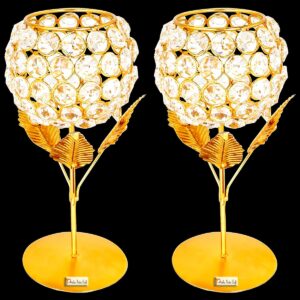 Crystal Tealight Candle Holder Gold Plated Pack of 2