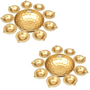 Decorative Urli Bowl with 9 Diyas | Set of 2