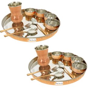 Handcrafted Copper Dinner Thali Set for 2