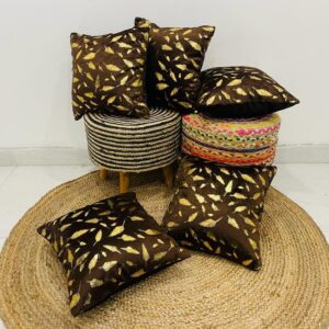 Pack of 5 Feather Printed Faux Fur Cushion Covers 16 x 16 Inch Brown Color