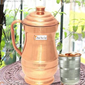 Prisha India Craft Pure Copper Jug Pitcher Maharaja Jug Storage Water 1300 ML