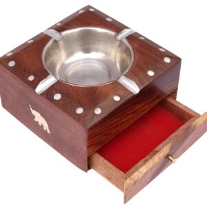 Wooden Handmade Ashtray with Cigarette Holder 4 Slots for Home Office Car