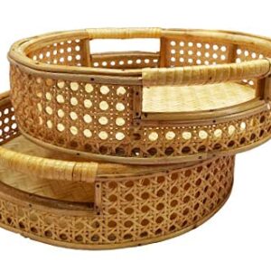 Dastkar Crafts (2 Pieces) Cane Wood Round Basket/Hand Woven Serving Baskets
